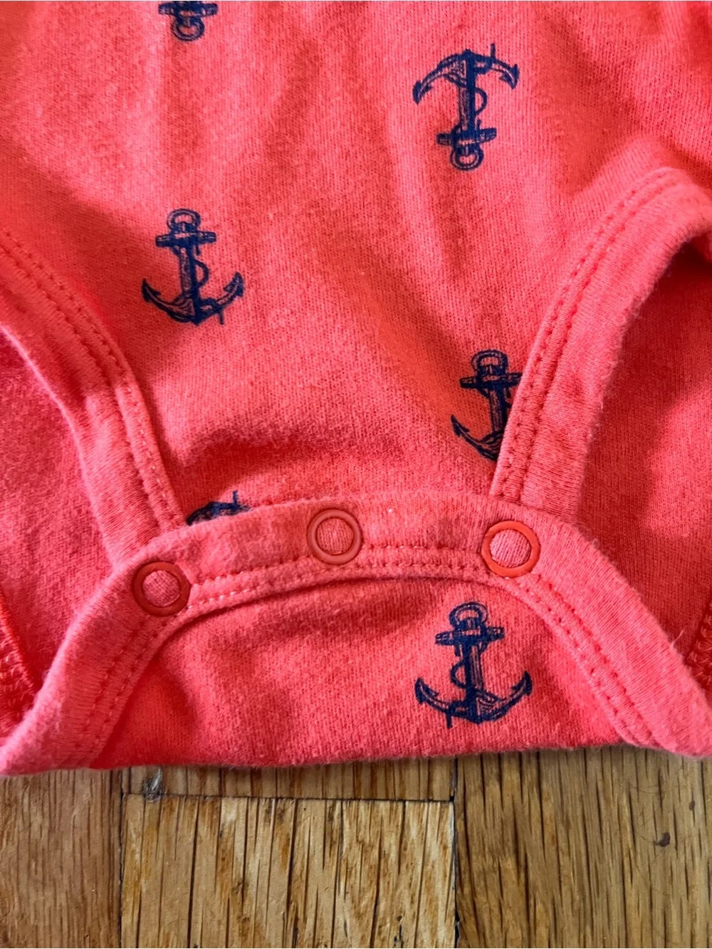 Carter's Coral Polo Bodysuit with Navy Anchors Nautical Beach Vacation 3M